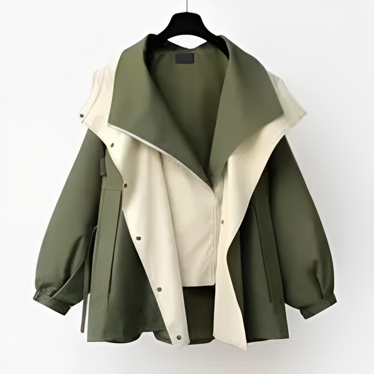 Women's Waterproof Windbreaker Jacket Featuring a Layered Hood Design