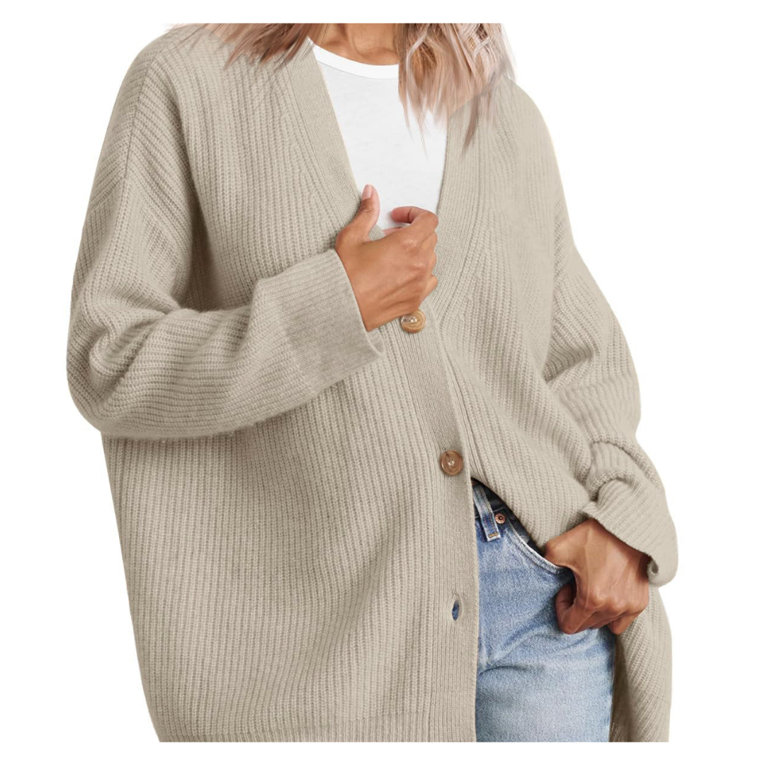 Long Women's Warm Knitted Cardigan with Buttons