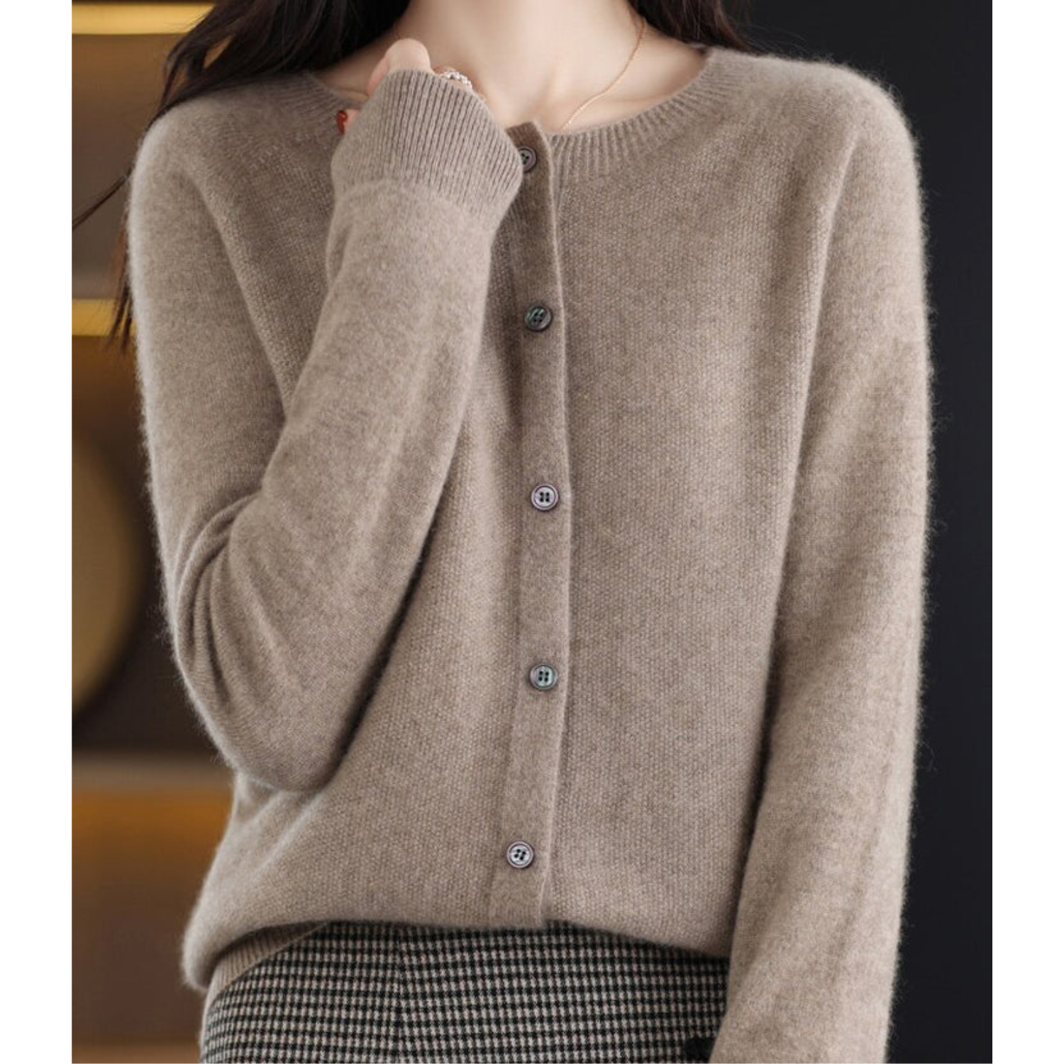 Round Neck Button-Up Soft Knit Cardigan for Women