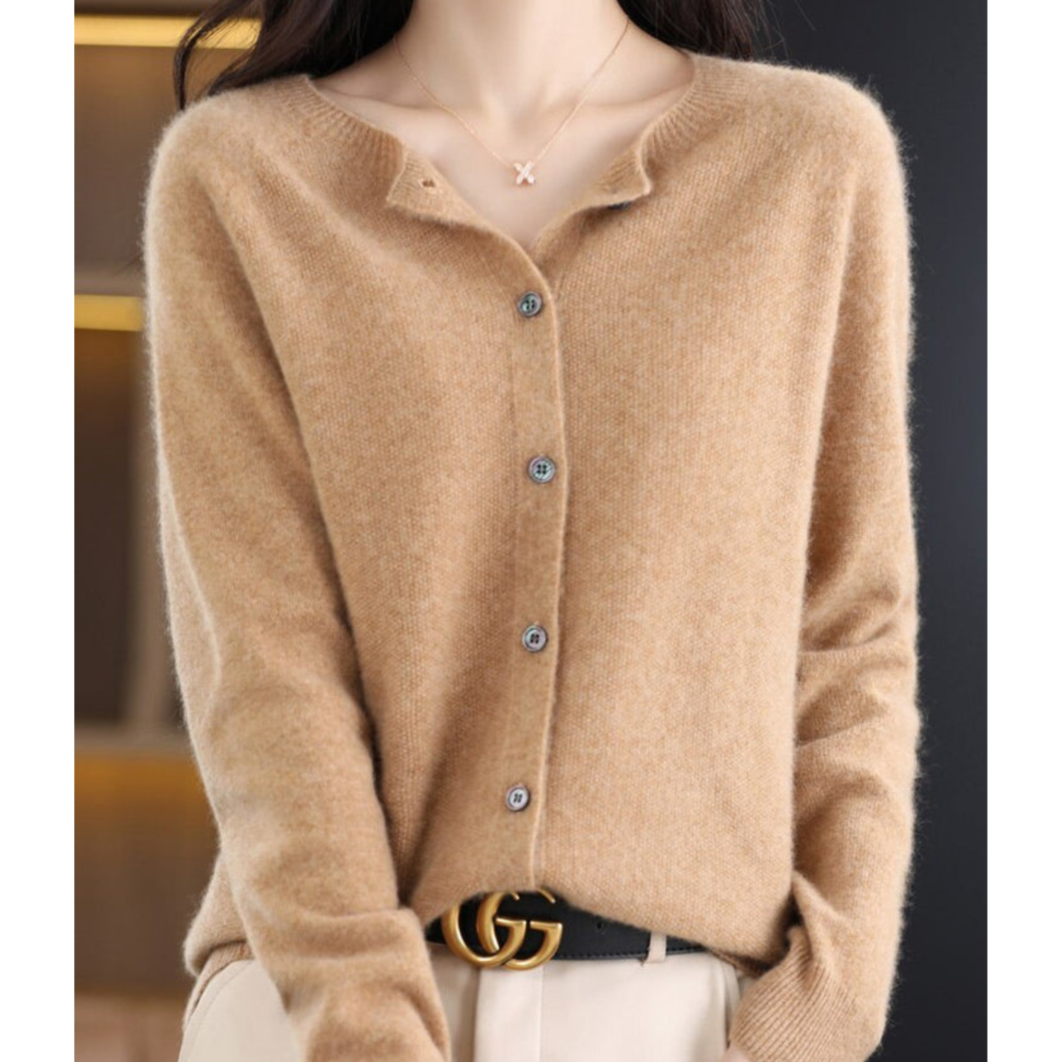 Round Neck Button-Up Soft Knit Cardigan for Women