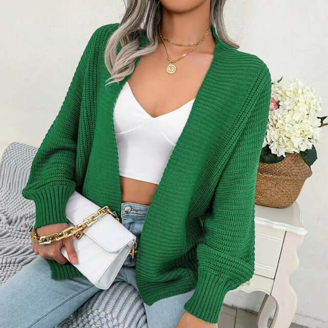 Relaxed Open-Front Long-Sleeve Knit Cardigan for Women
