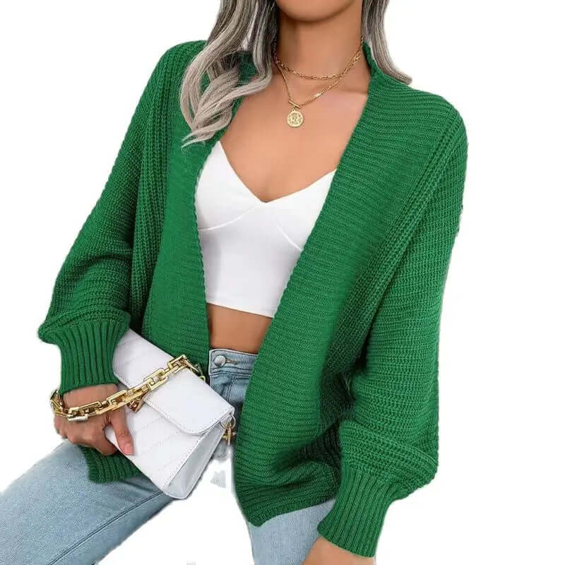 Relaxed Open-Front Long-Sleeve Knit Cardigan for Women