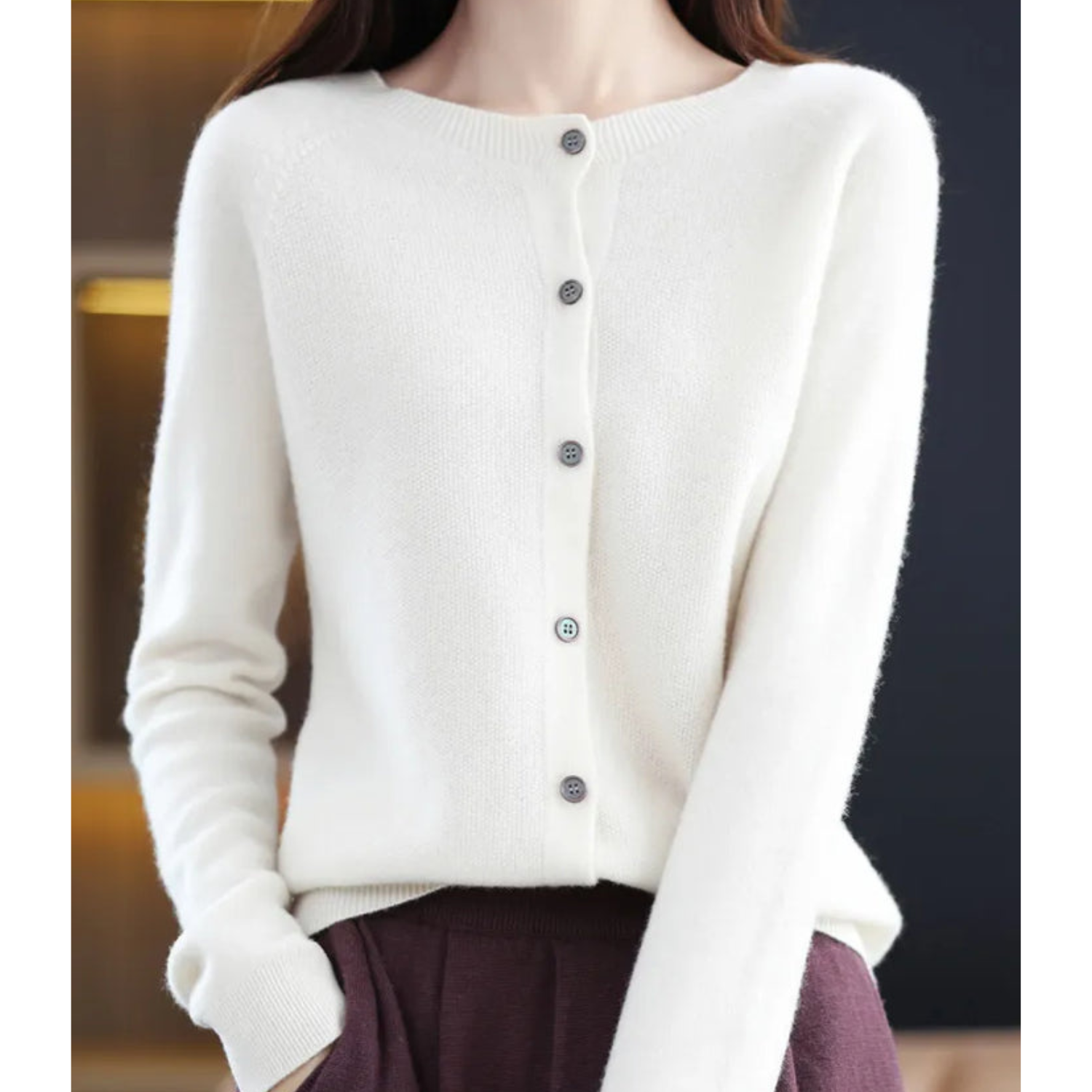 Round Neck Button-Up Soft Knit Cardigan for Women