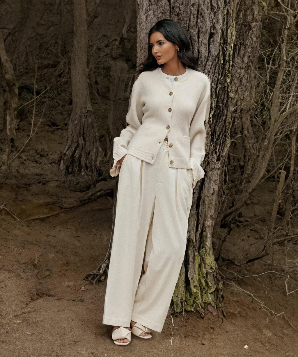 Women's Stylish Slim Fit Round Neck Cardigan with Button Detail