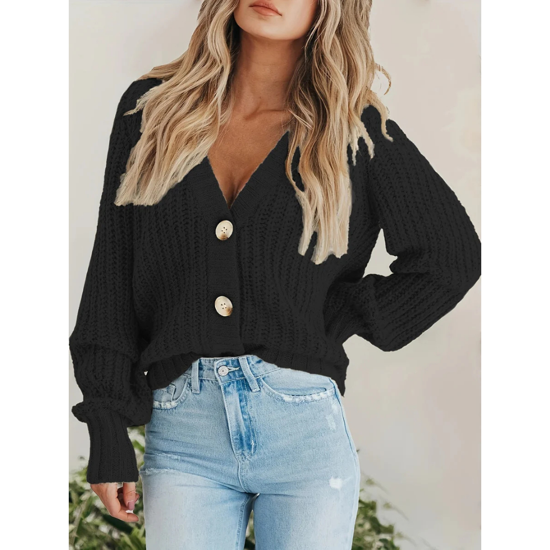 Button-Down Women's Long Sleeve Knit Cardigan for Warmth