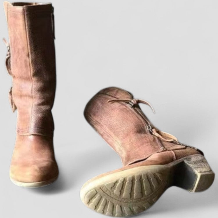 Women's Mid-Calf Winter Cowgirl Boots Featuring Zipper and Heel
