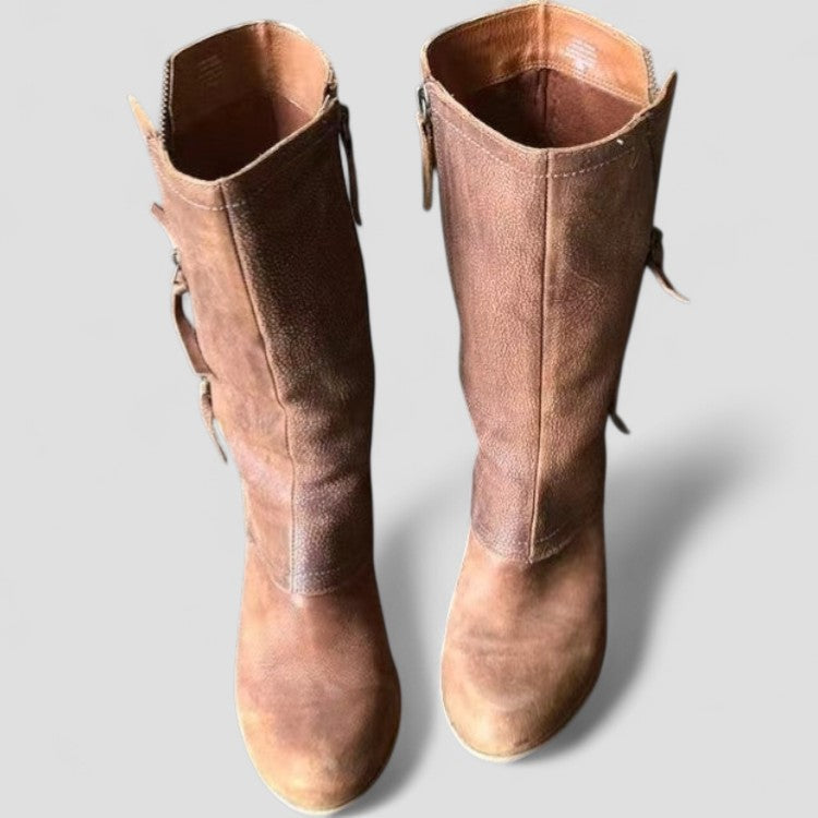 Women's Mid-Calf Winter Cowgirl Boots Featuring Zipper and Heel