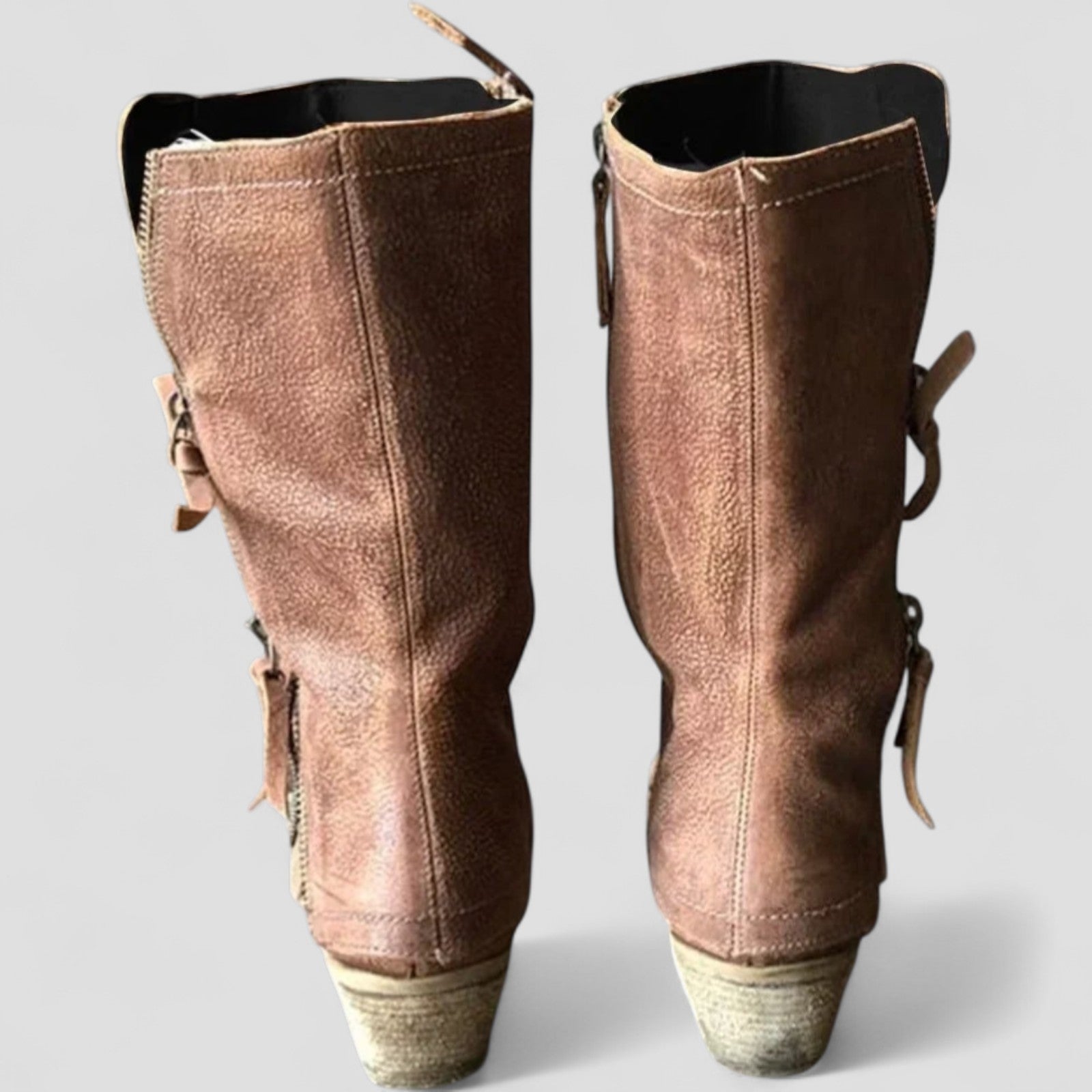 Women's Mid-Calf Winter Cowgirl Boots Featuring Zipper and Heel