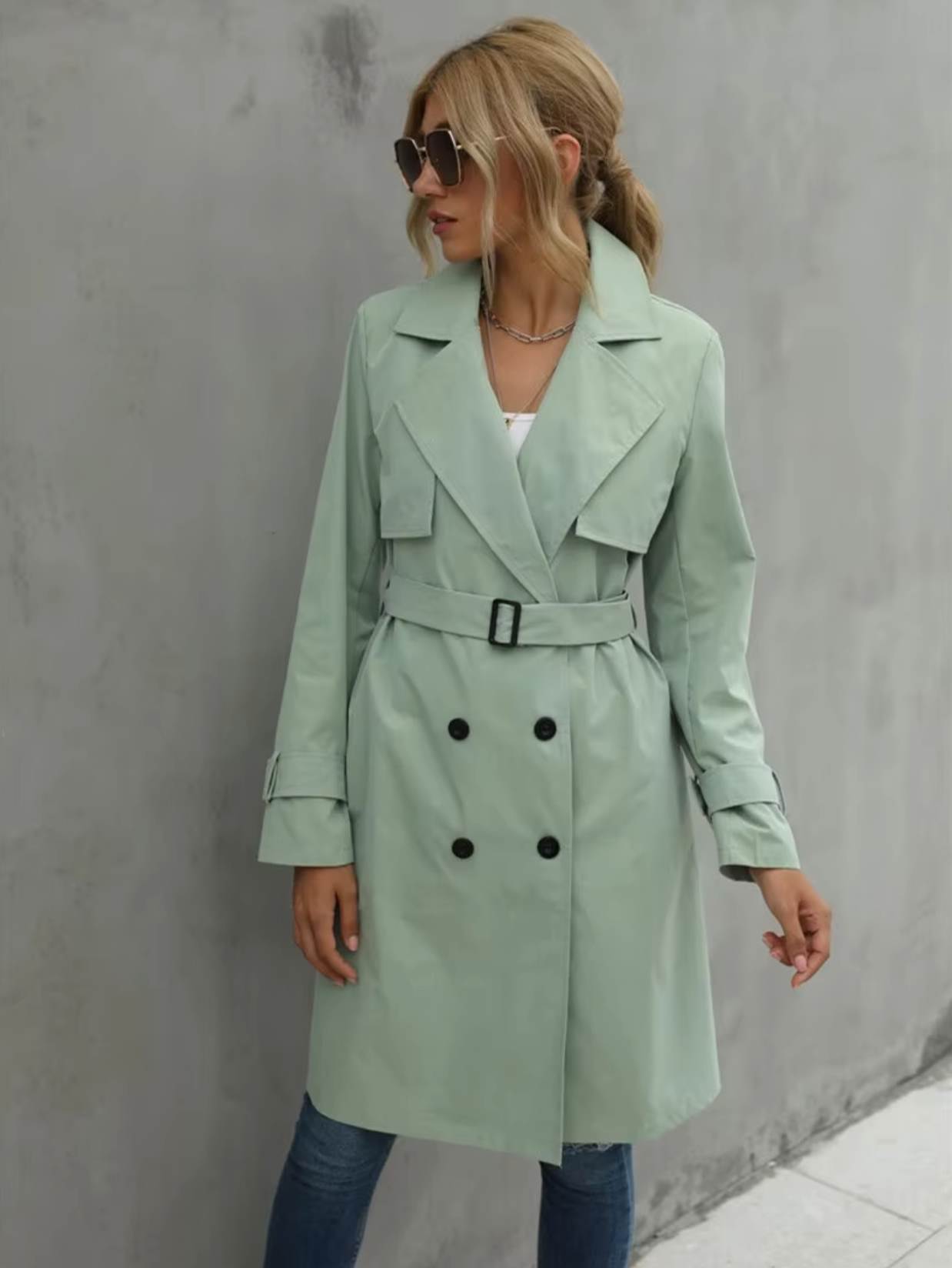 Double-Breasted Front Classic Trench Coat for Women
