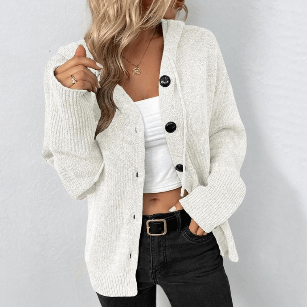Relaxed Fit Women's Knit Cardigan with Cozy Button-Up Design