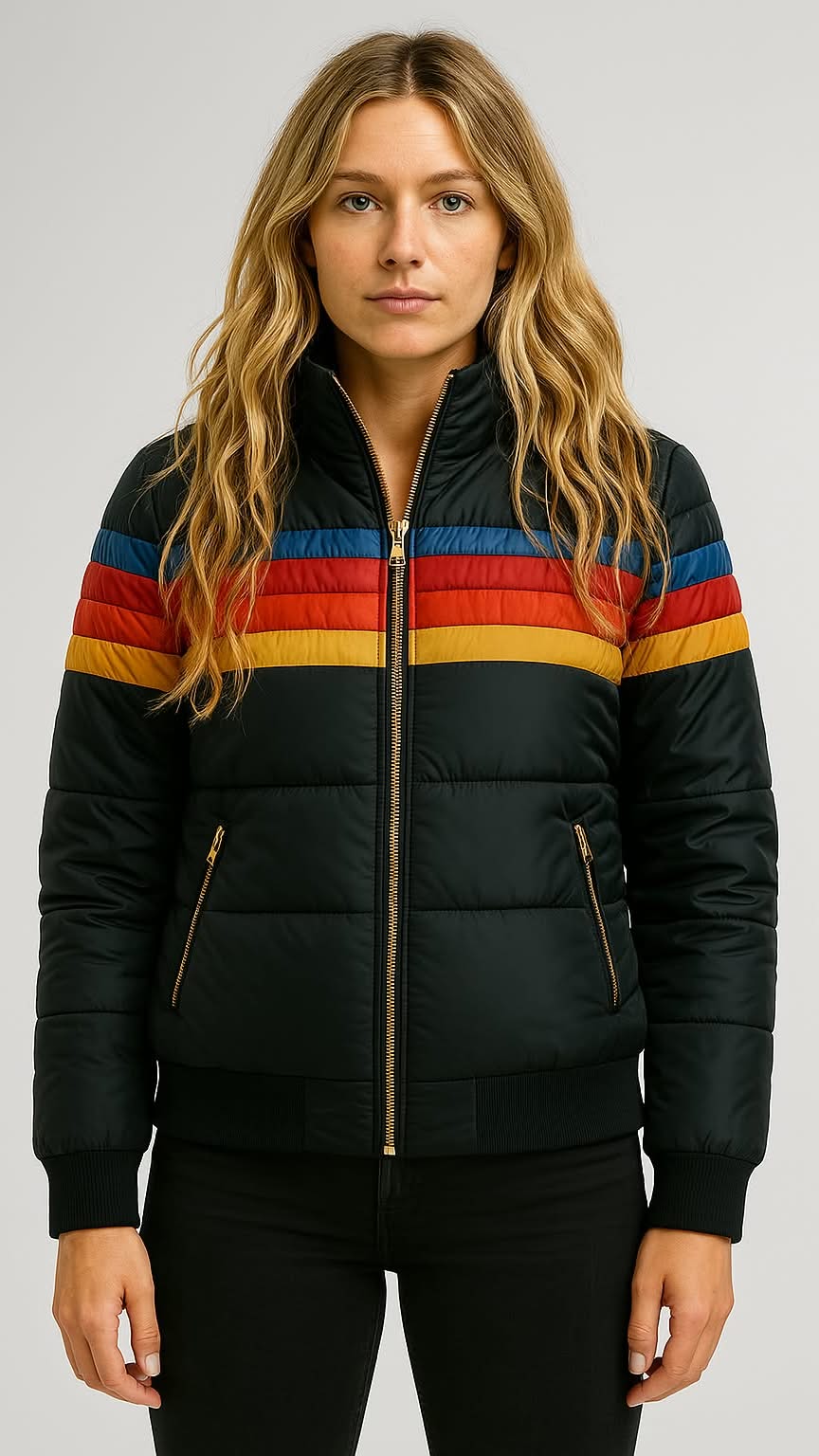 Women's Colorblock Hooded Winter Coat – Waterproof Puffer Jacket