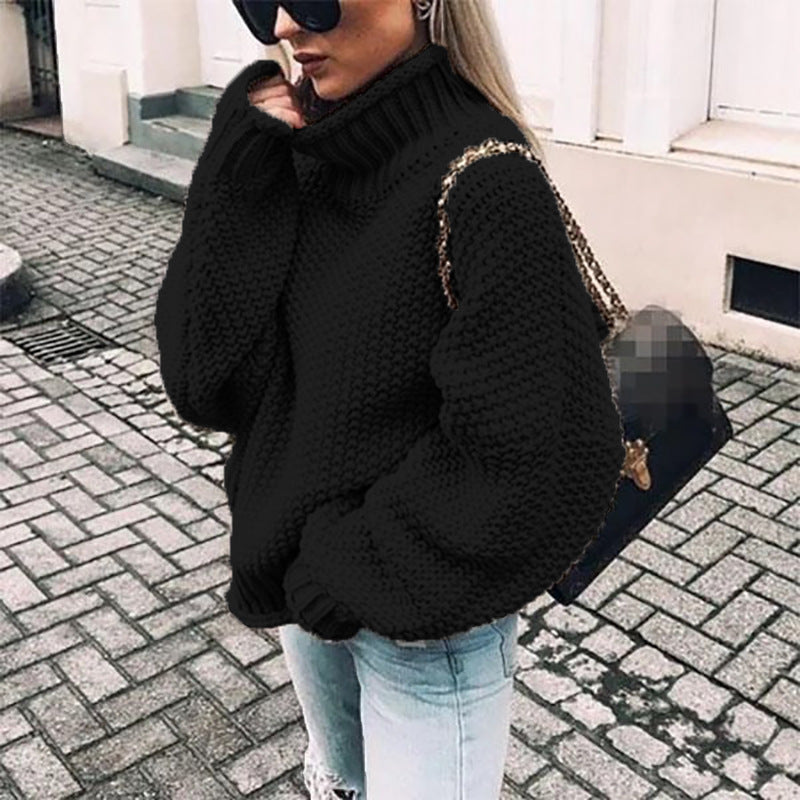 Women's Chunky Knit Turtleneck Sweater in Oversized Fit