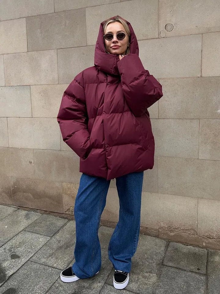 Quilted Design Oversized High Collar Puffer Jacket for Women