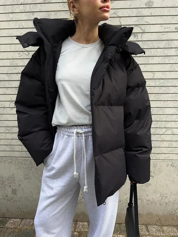 Quilted Design Oversized High Collar Puffer Jacket for Women