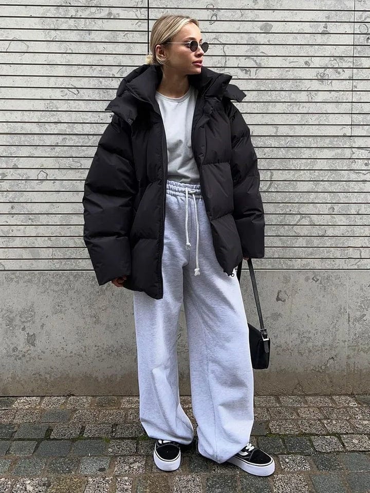 Quilted Design Oversized High Collar Puffer Jacket for Women