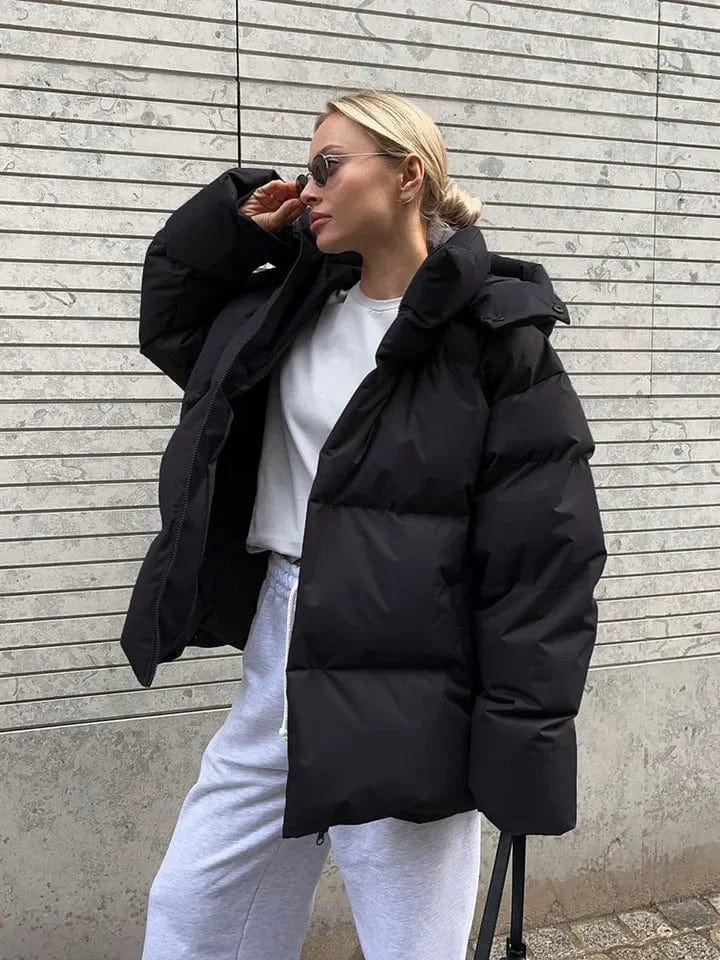 Quilted Design Oversized High Collar Puffer Jacket for Women