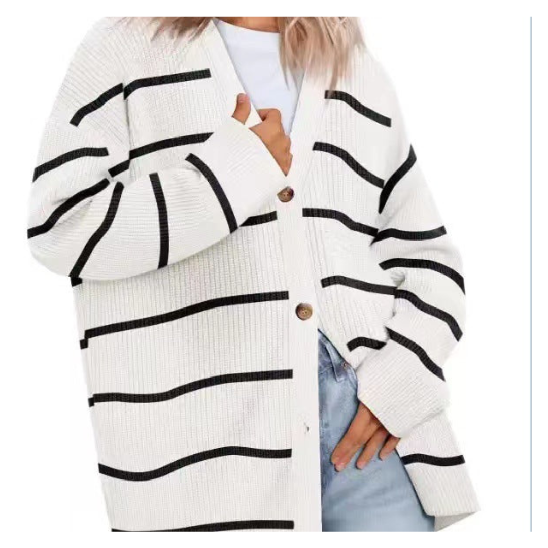 Long Women's Warm Knitted Cardigan with Buttons