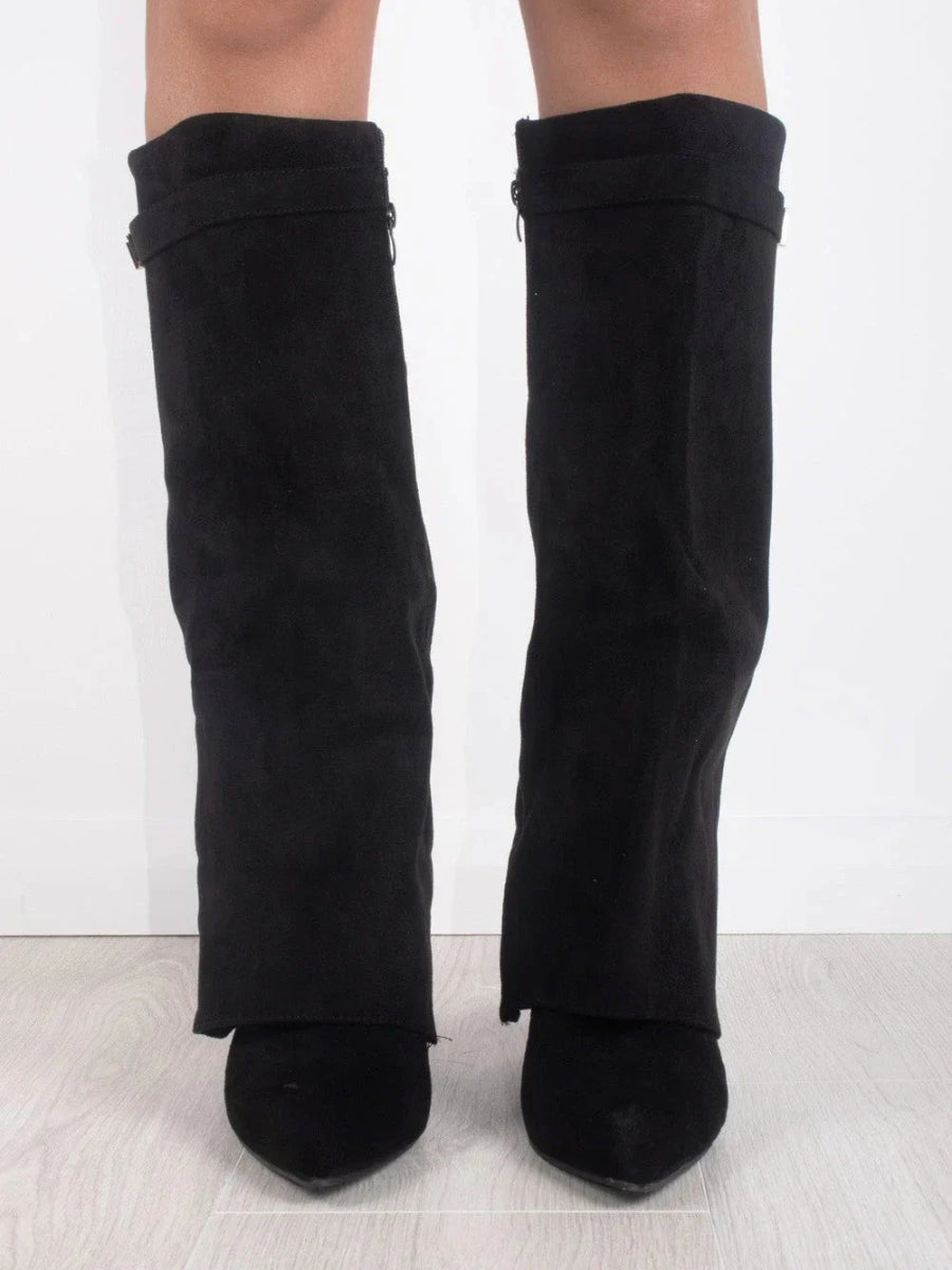Wide Flare Top Knee High Boots for Women with Block Heel