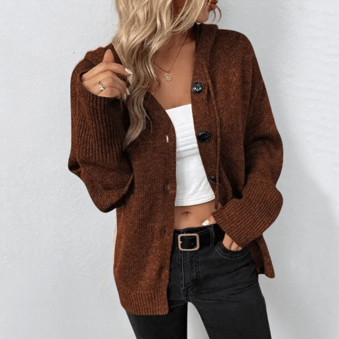 Relaxed Fit Women's Knit Cardigan with Cozy Button-Up Design