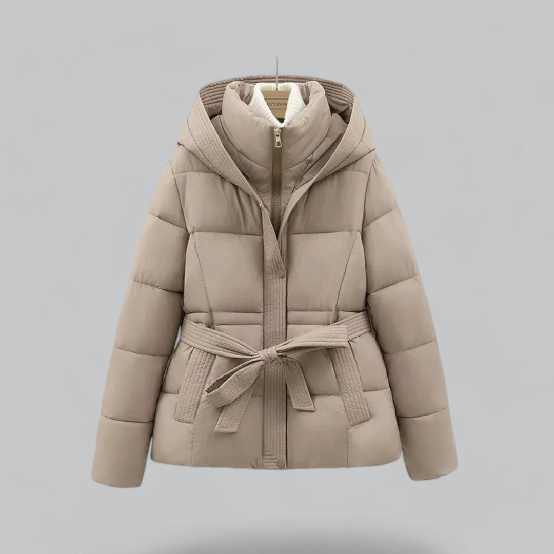 Quilted Warm Padded Hooded Puffer Jacket for Women with Belt