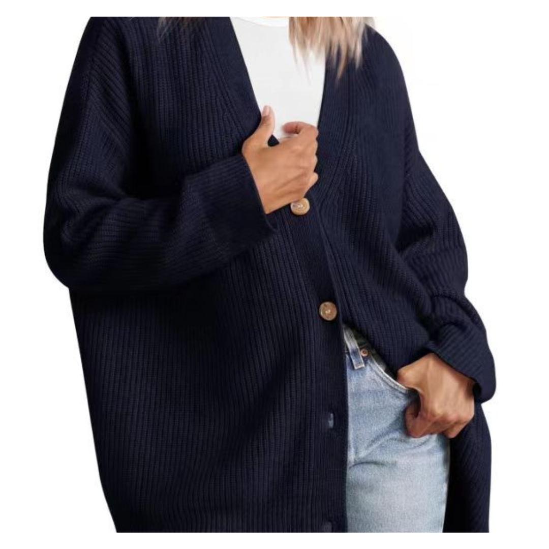 Long Women's Warm Knitted Cardigan with Buttons