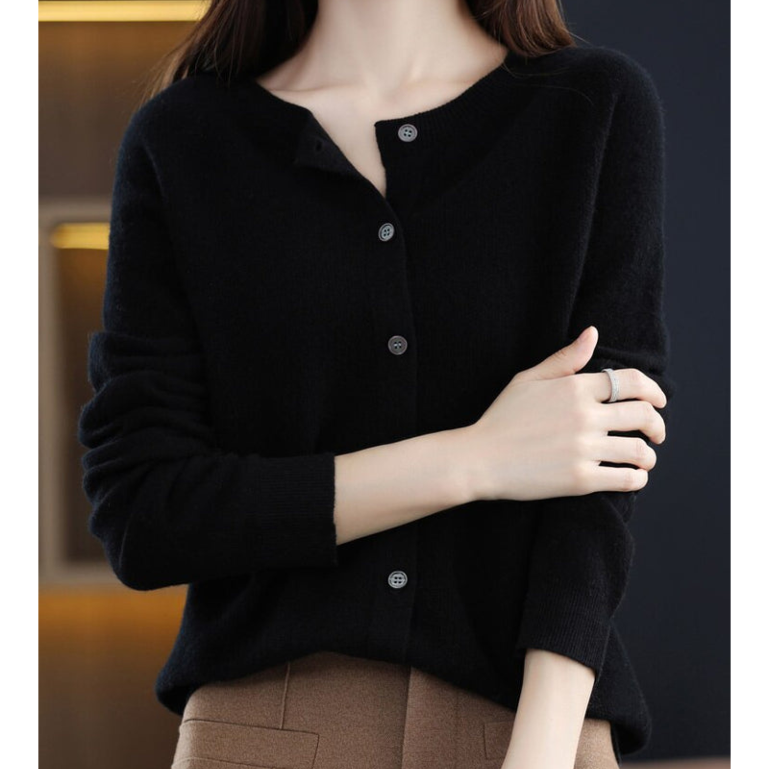 Round Neck Button-Up Soft Knit Cardigan for Women