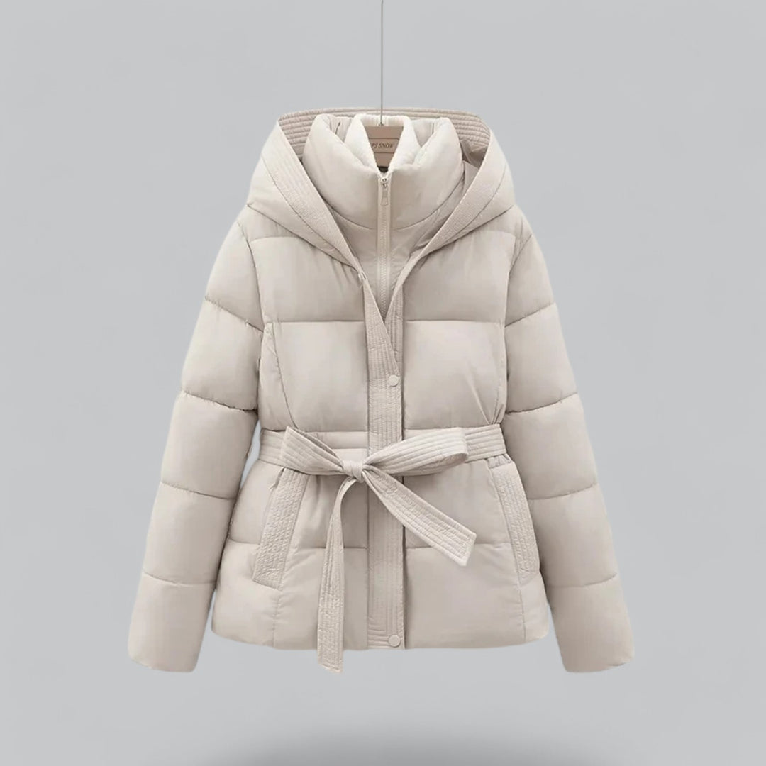 Quilted Warm Padded Hooded Puffer Jacket for Women with Belt