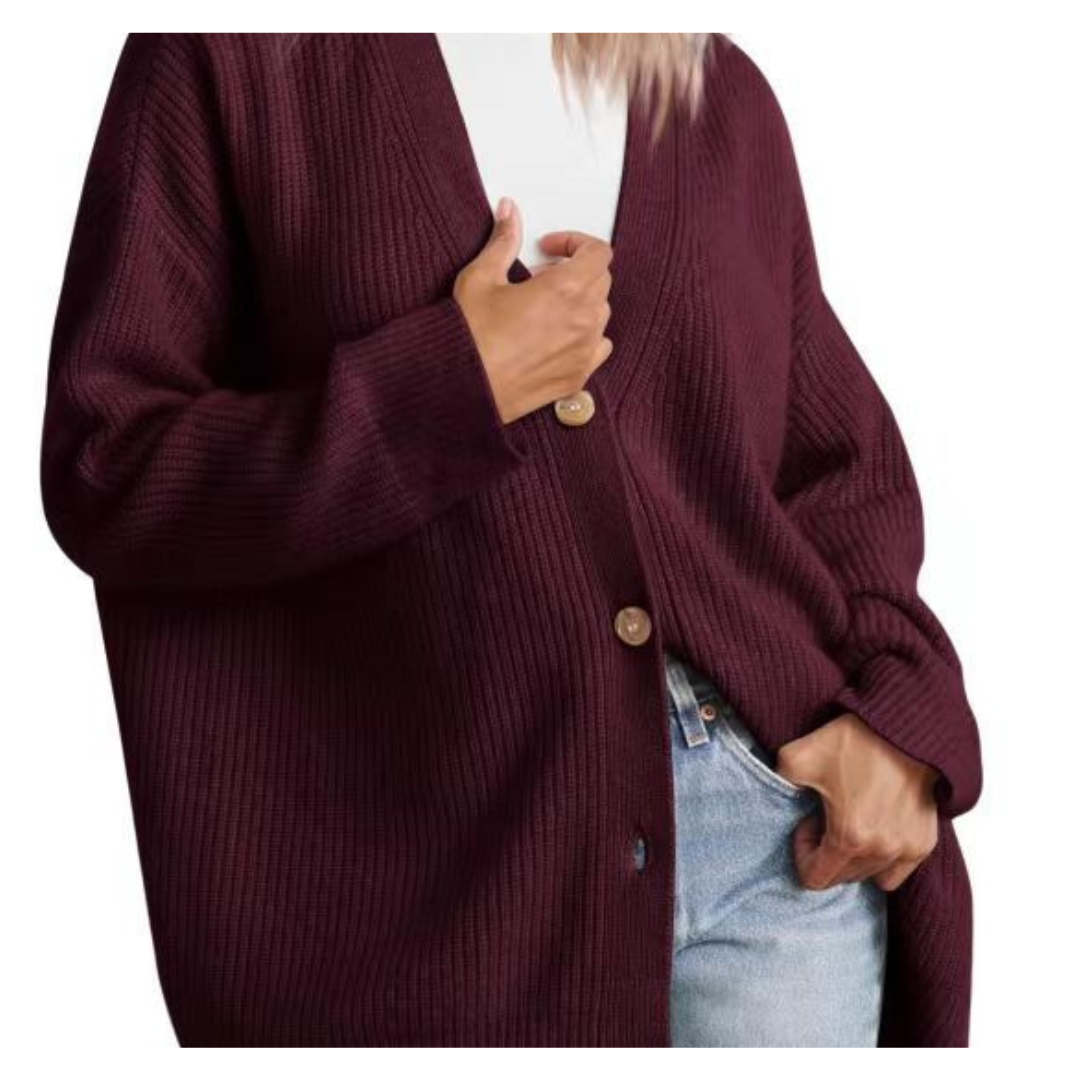 Long Women's Warm Knitted Cardigan with Buttons