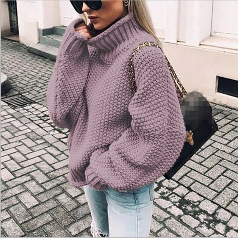 Women's Chunky Knit Turtleneck Sweater in Oversized Fit