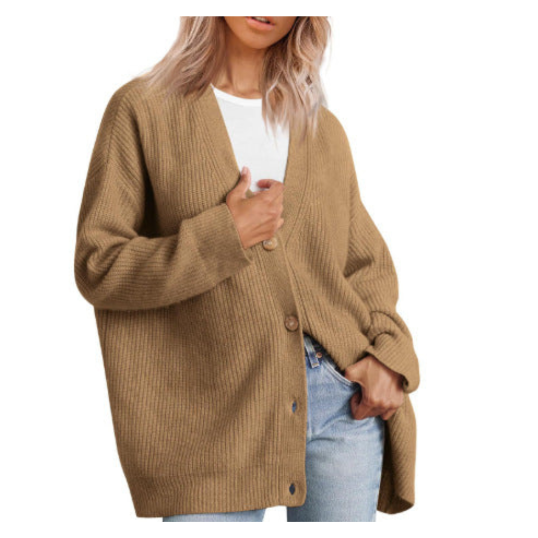 Long Women's Warm Knitted Cardigan with Buttons