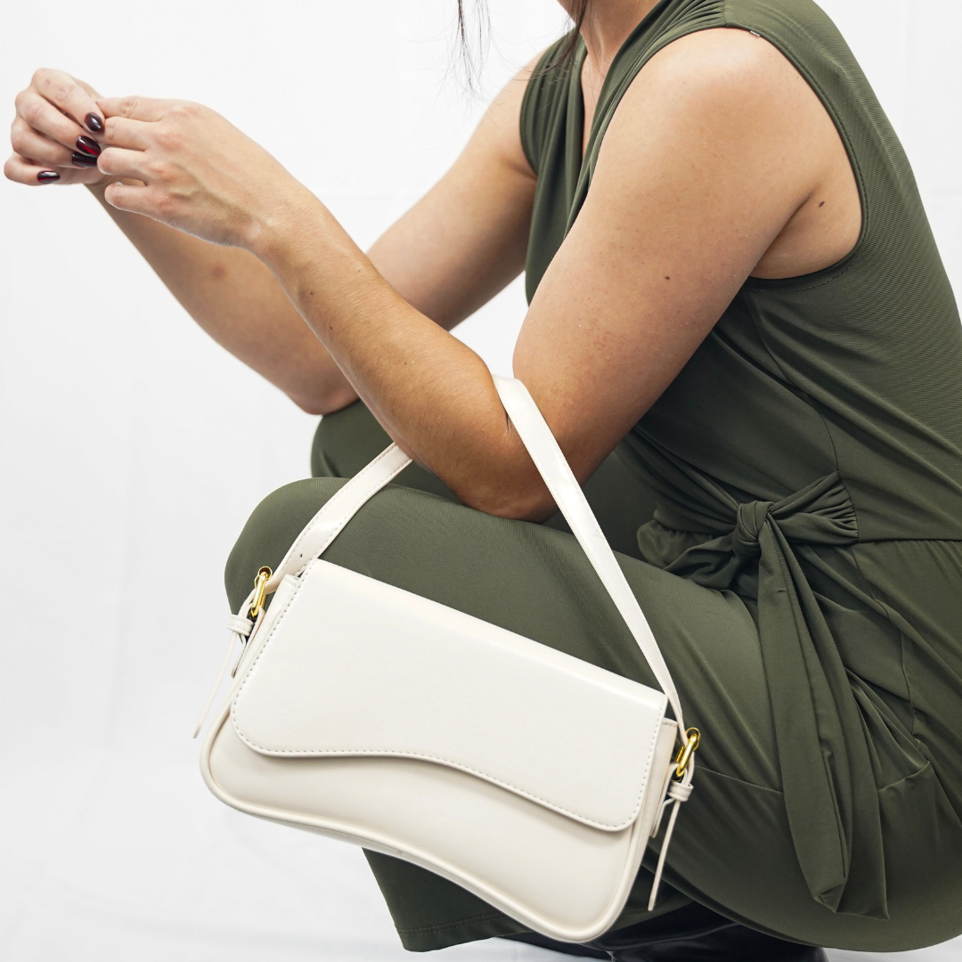 Adjustable Strap Women's Curved Flap Shoulder Bag with Closure