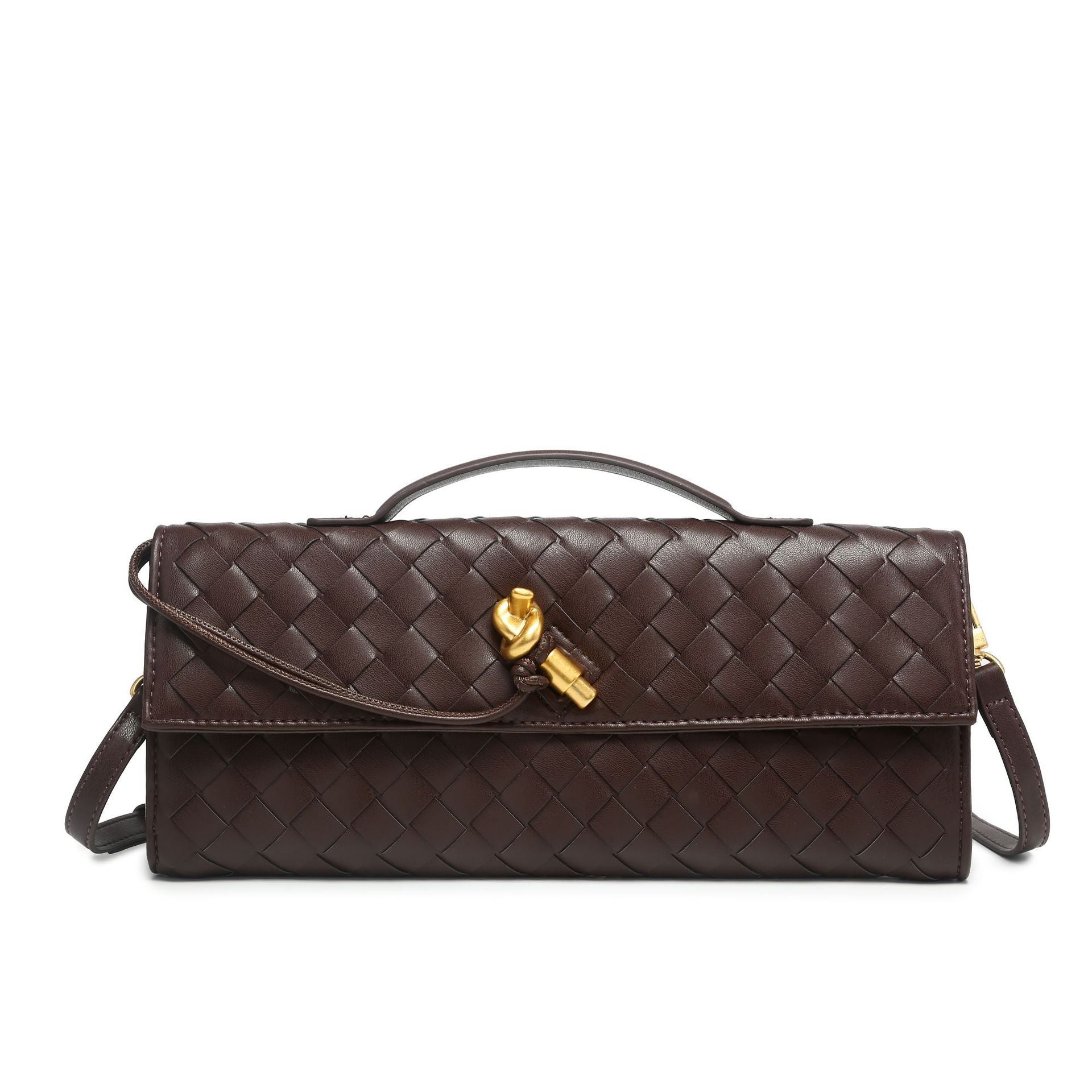 Women's Woven Shoulder Bag with Top Handle and Flap Closure