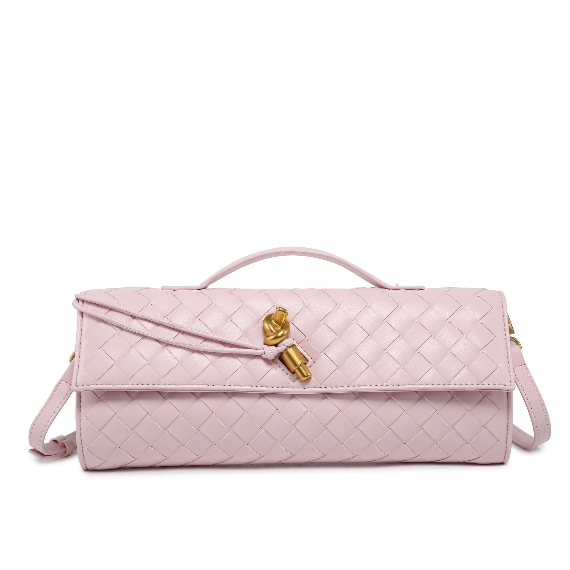Women's Woven Shoulder Bag with Top Handle and Flap Closure