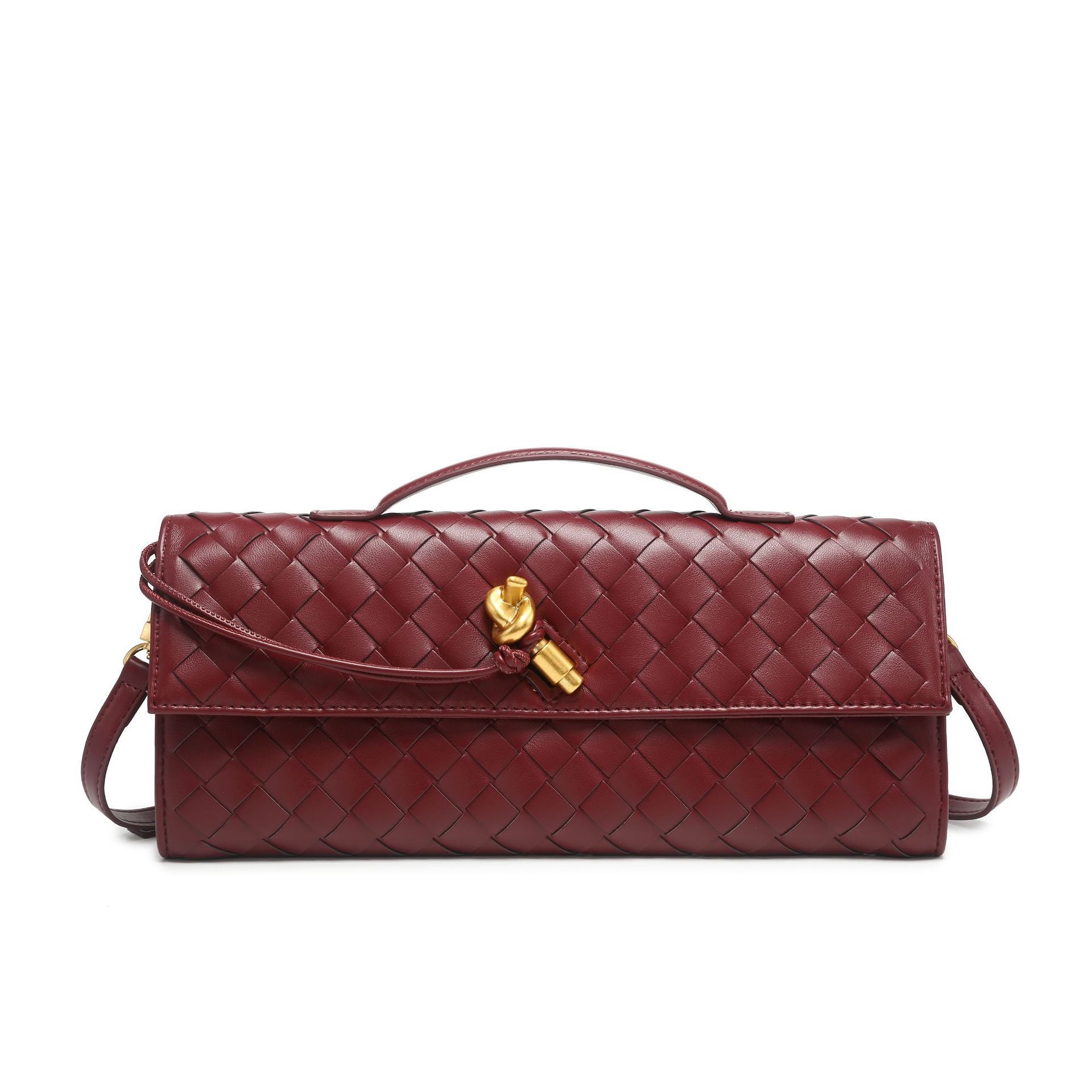 Women's Woven Shoulder Bag with Top Handle and Flap Closure