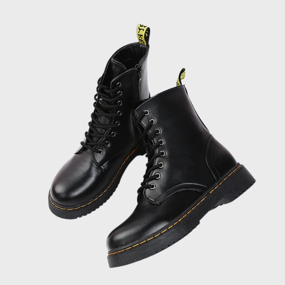 Women's Lace-Up Combat Boots Featuring a Sturdy Sole and Side Zipper