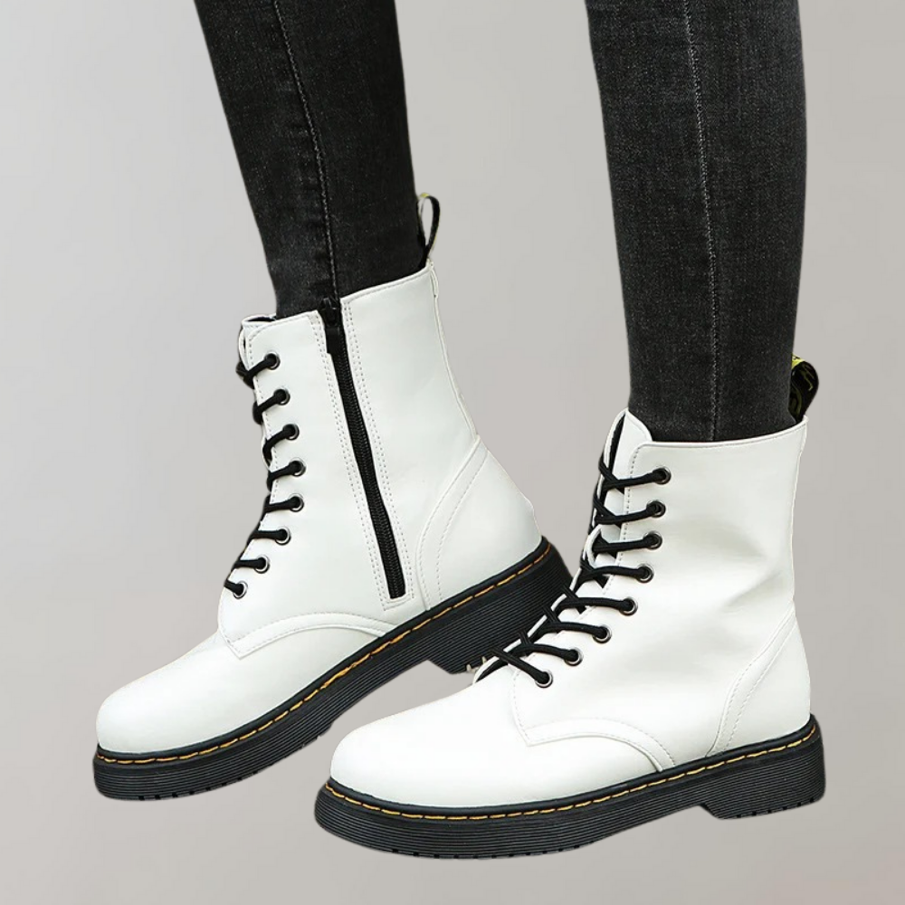 Women's Lace-Up Combat Boots Featuring a Sturdy Sole and Side Zipper