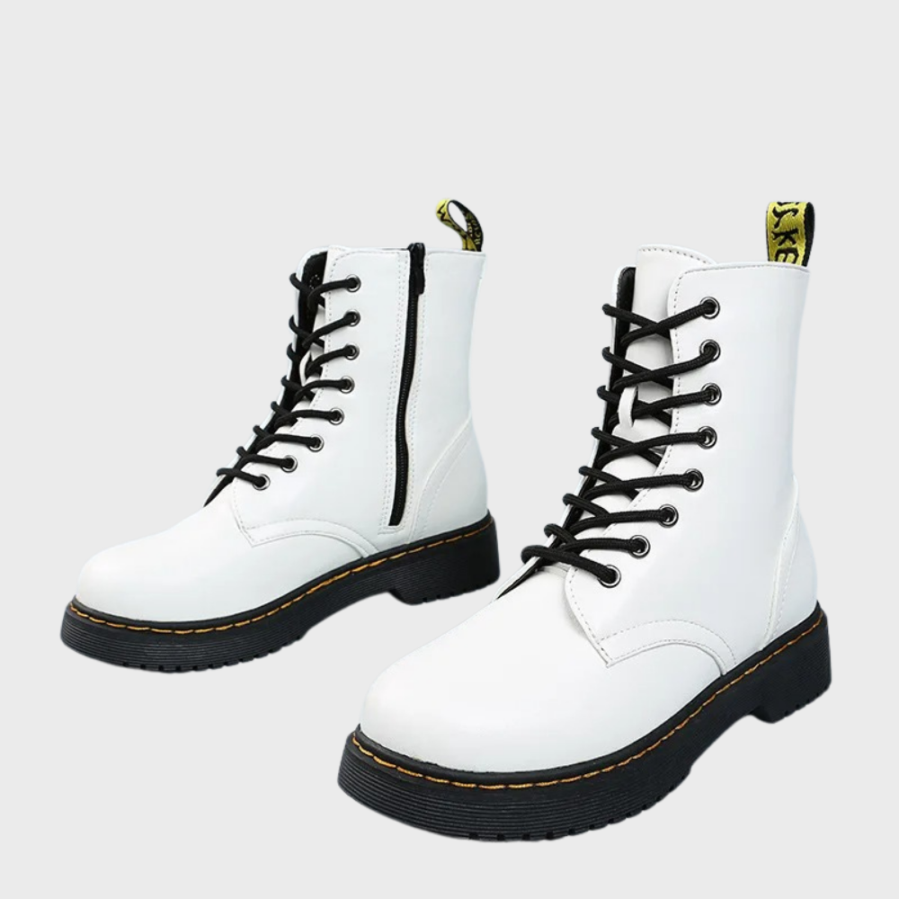 Women's Lace-Up Combat Boots Featuring a Sturdy Sole and Side Zipper