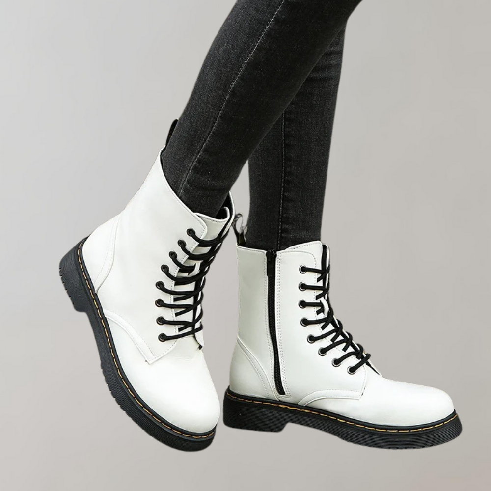 Women's Lace-Up Combat Boots Featuring a Sturdy Sole and Side Zipper