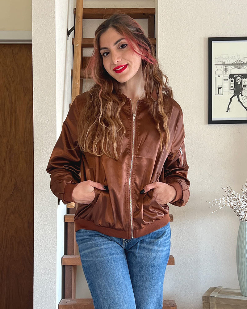 Zip-Front Women's Bomber Jacket with Ribbed Trim