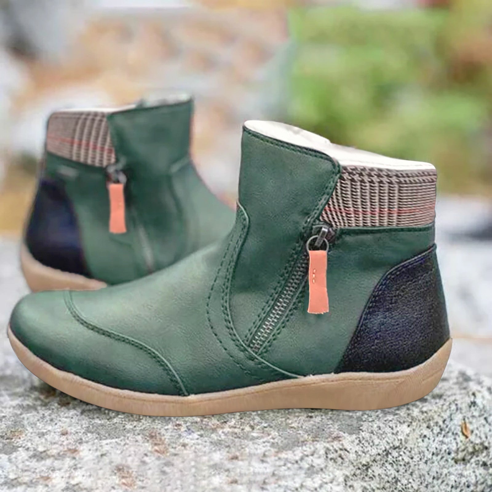 Women's Ankle Boots Featuring Side Zipper and Cushioned Collar