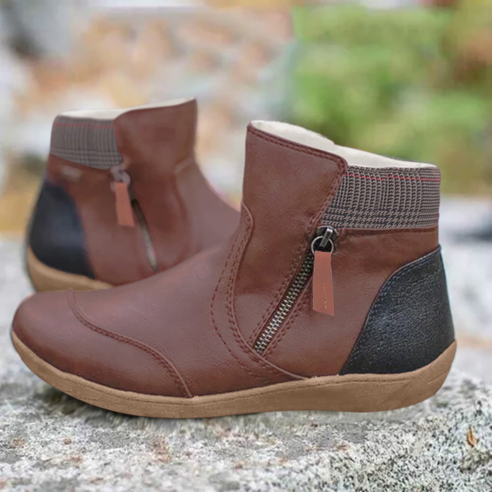 Women's Ankle Boots Featuring Side Zipper and Cushioned Collar
