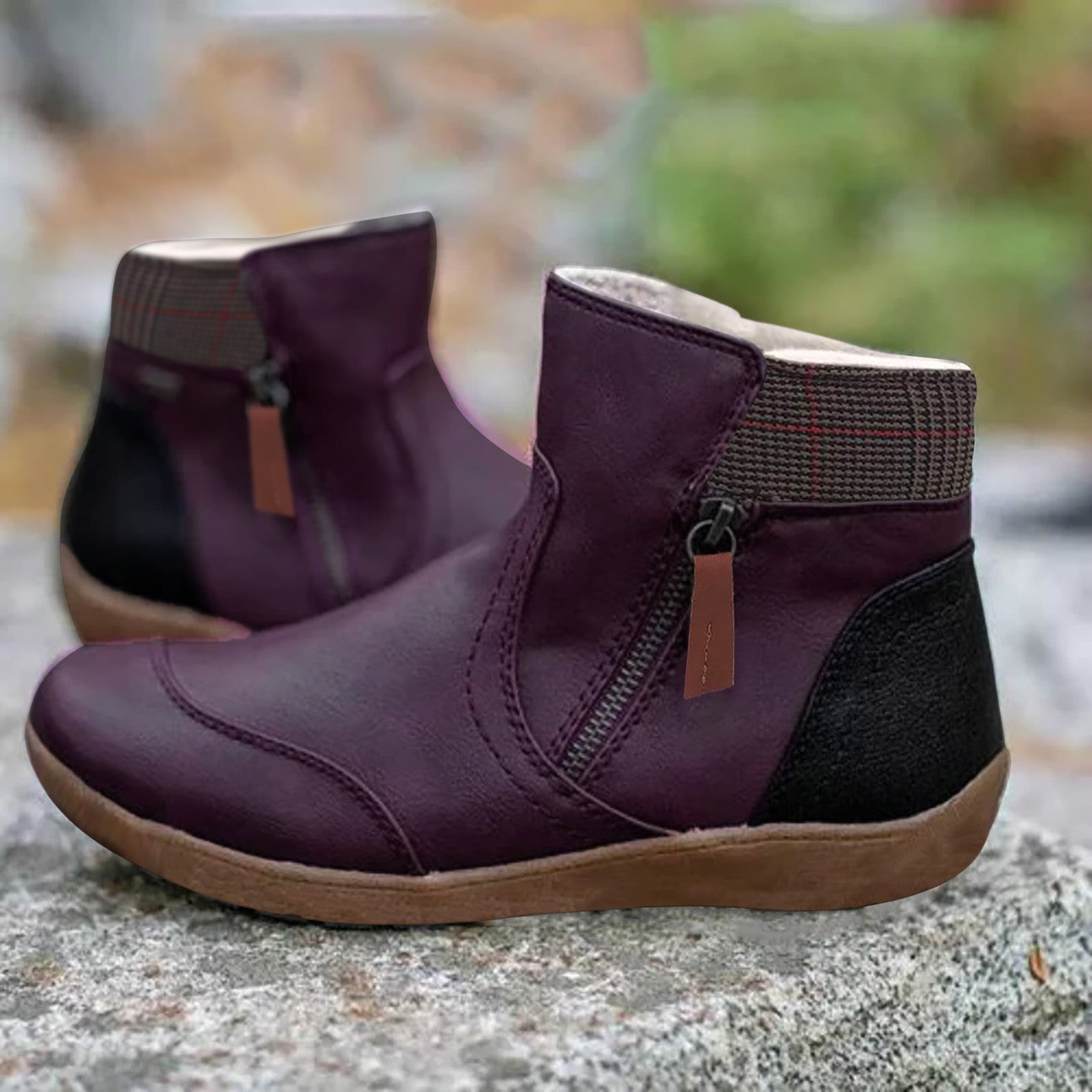 Women's Ankle Boots Featuring Side Zipper and Cushioned Collar