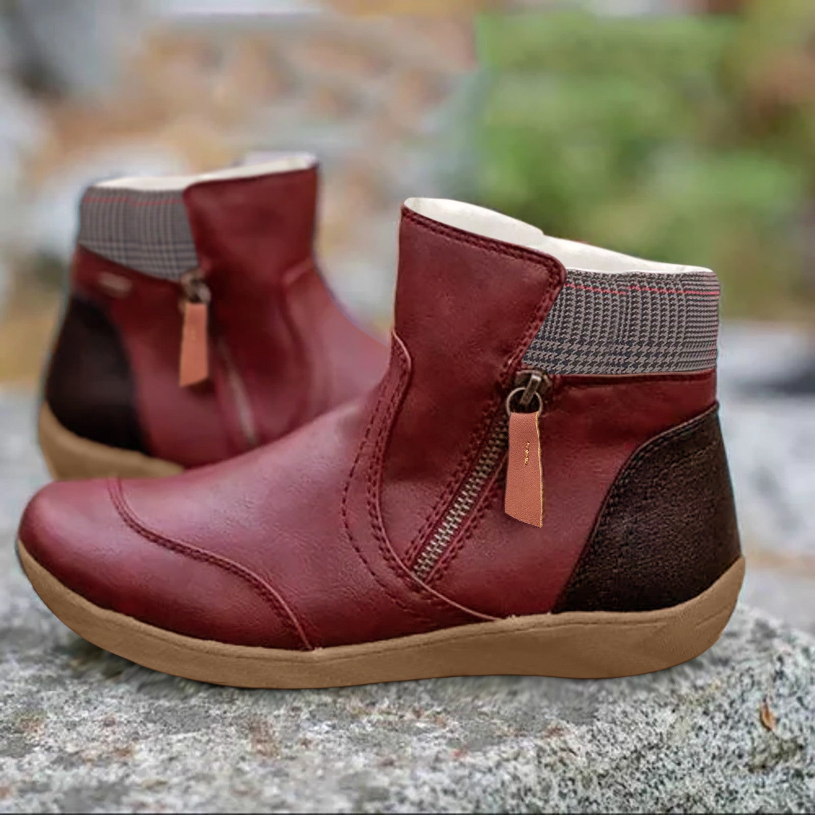 Women's Ankle Boots Featuring Side Zipper and Cushioned Collar