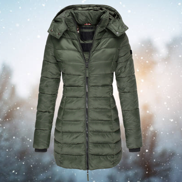 Women's Hooded Puffer Jacket for Winter with Full-Length Zipper