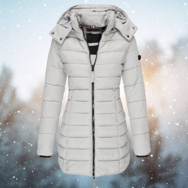 Women's Hooded Puffer Jacket for Winter with Full-Length Zipper