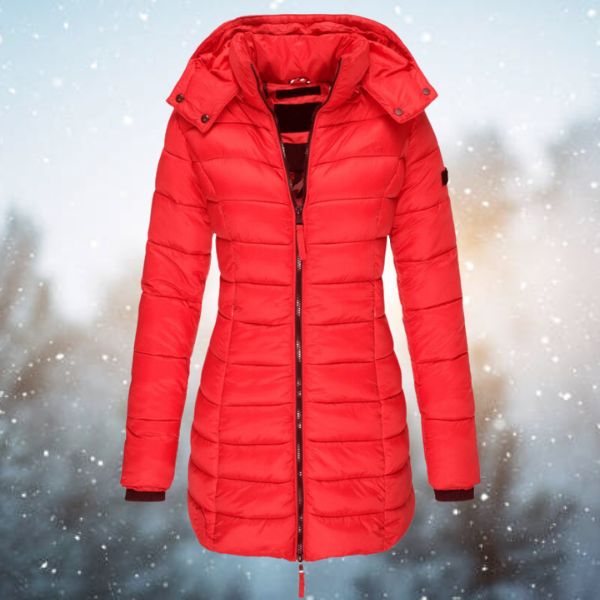 Women's Hooded Puffer Jacket for Winter with Full-Length Zipper