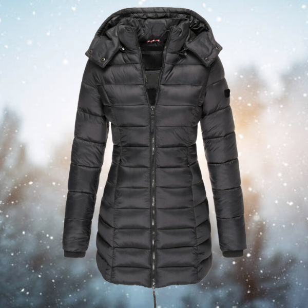 Women's Hooded Puffer Jacket for Winter with Full-Length Zipper