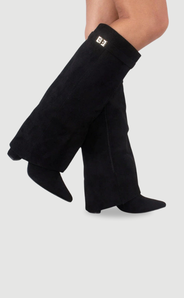 Wide Flare Top Knee High Boots for Women with Block Heel