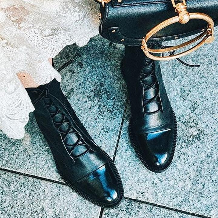 Elegant Mid-Calf Lace-Up Boots for Women with Low Heel