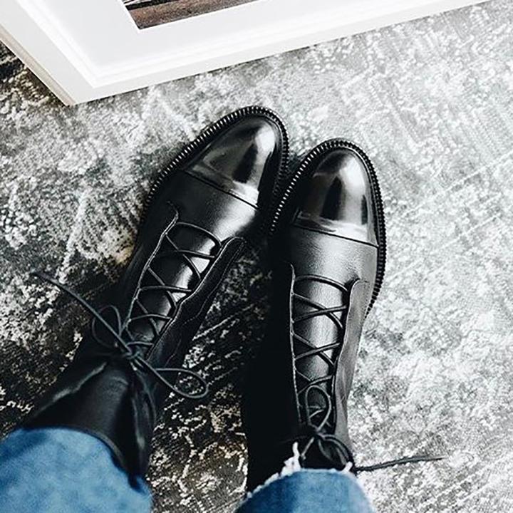 Elegant Mid-Calf Lace-Up Boots for Women with Low Heel